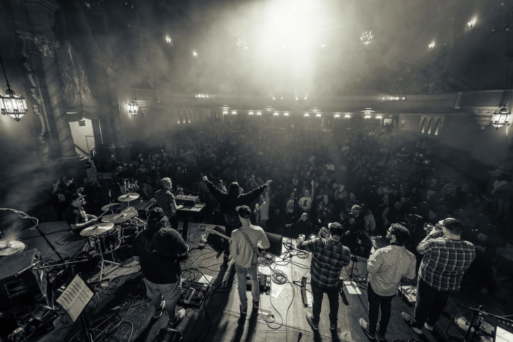 Band on Frauenthal stage with crowd