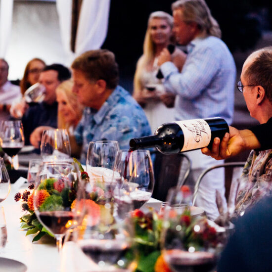 Pouring wine at a reception